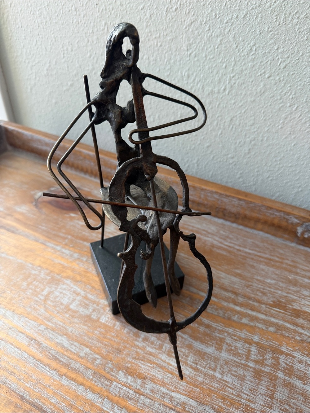 Abstract Metal Cellist Sculpture - Black/Bronze Home Art Decor